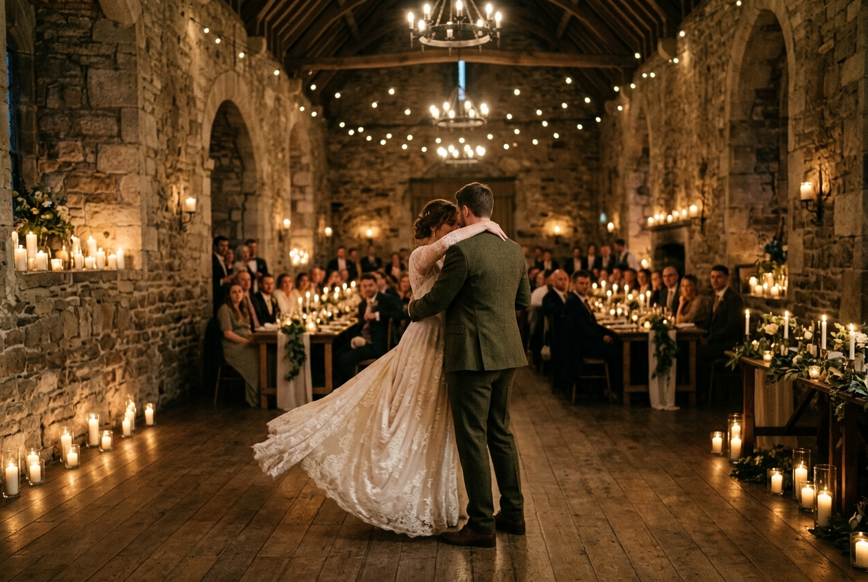 First dance in candlelit hall